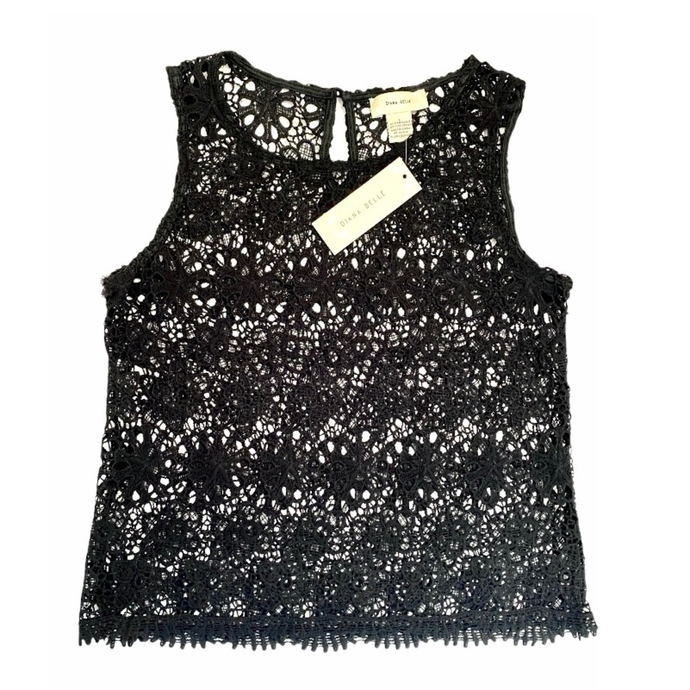 NWT Diana Belle Boho Floral Lace Black Tank Top L Prairie